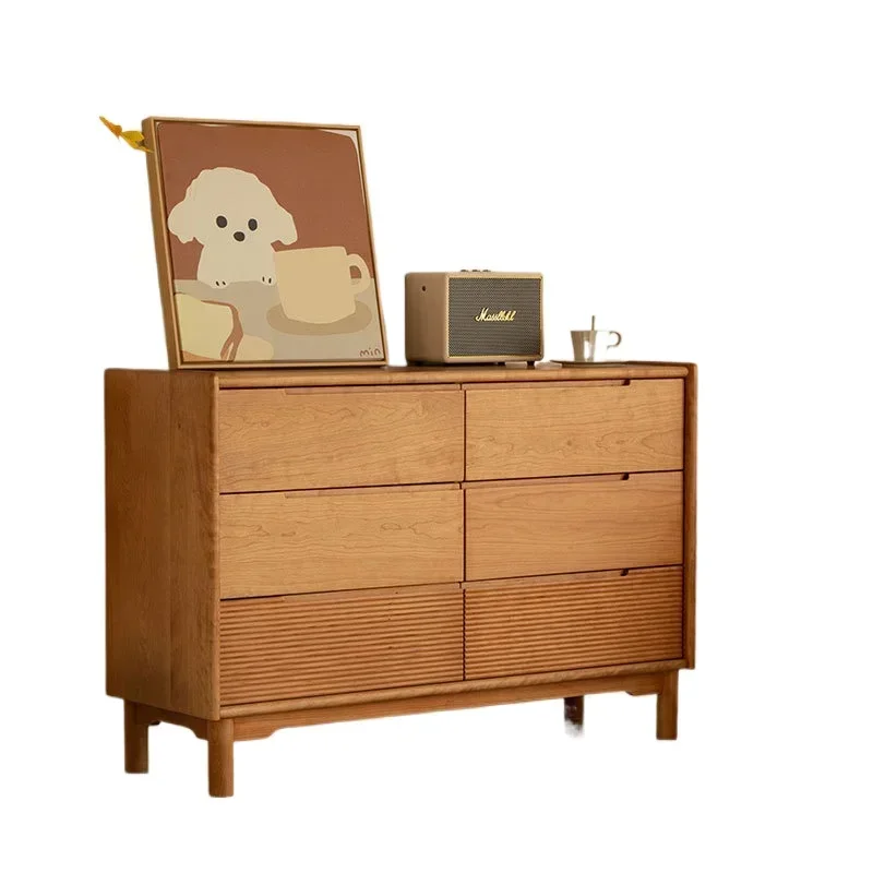 

Nordic all-solid wood six-chest cabinet, simple shape, North American cherry wood modern locker, bedroom storage cabinet,