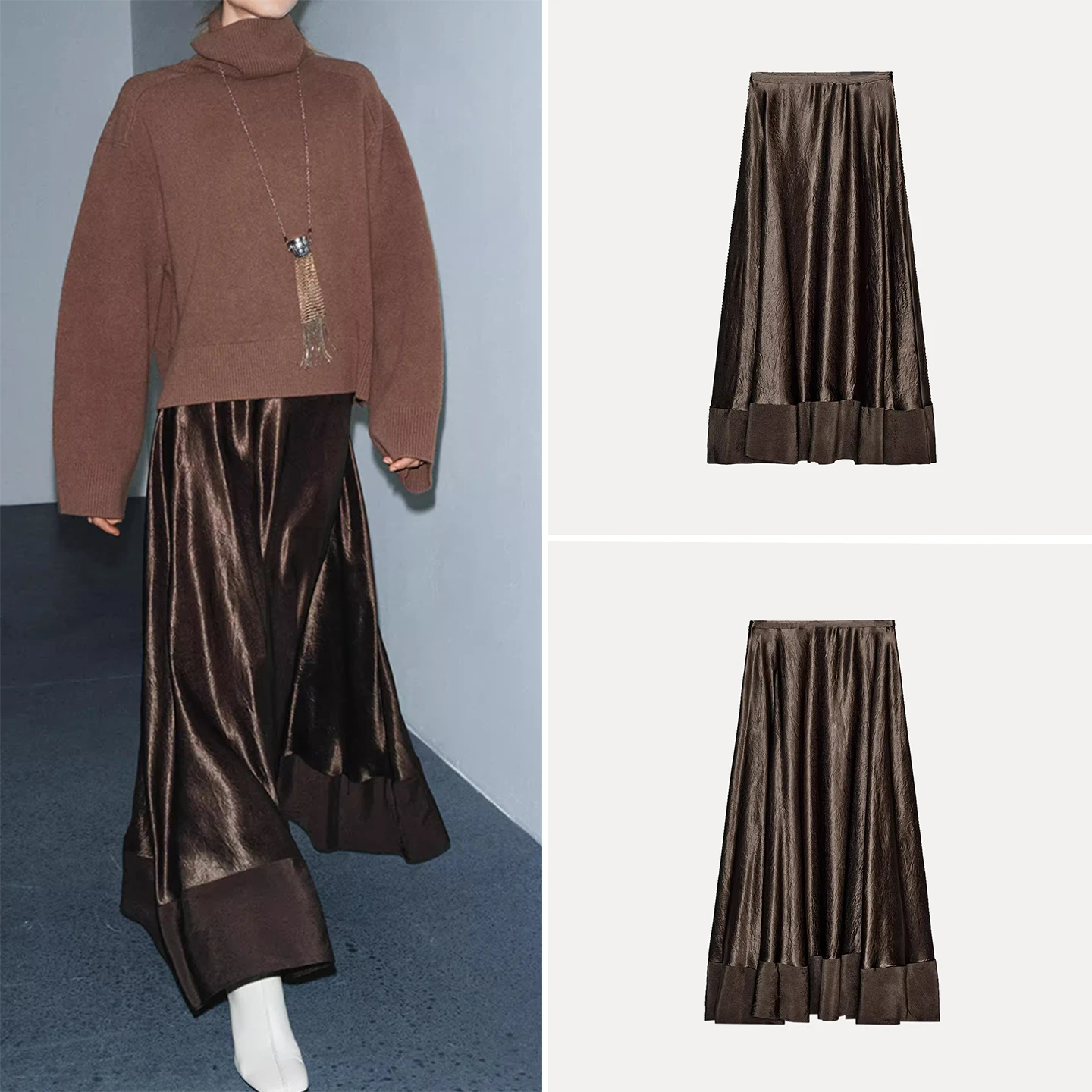 Faionable soie Satin jupe Midi pour les femmes automne 2025 Ele polyvalent Quali dames jupe européenne Sle Z marque