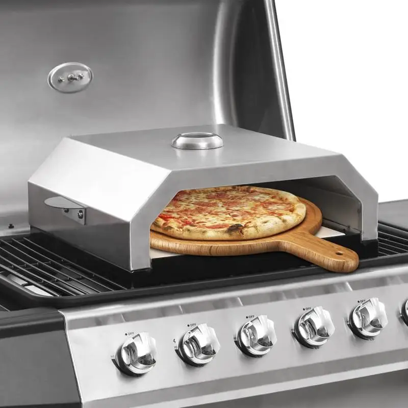 Pizzaofen mit Keramikstein 45,5 x 40,7 x 23 cm, Edelstahlhaube, Emaillierte Basis, Gleichmäßige Wärmeverteilung, Lokale Lagerlieferung