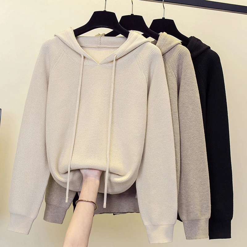 Large Size Pullover Sweater Women Loose Solid Hood collar Long sleeve Knitted Sweaters Jumper Female Women sweater 2023