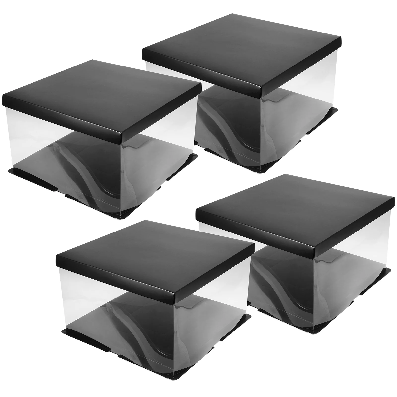 

4pcs Square Cake Boxes Clear Transparent Packaging 10 Inch Black Single Layer 30x30x18 Wedding Party Gift Display Baking Boxes