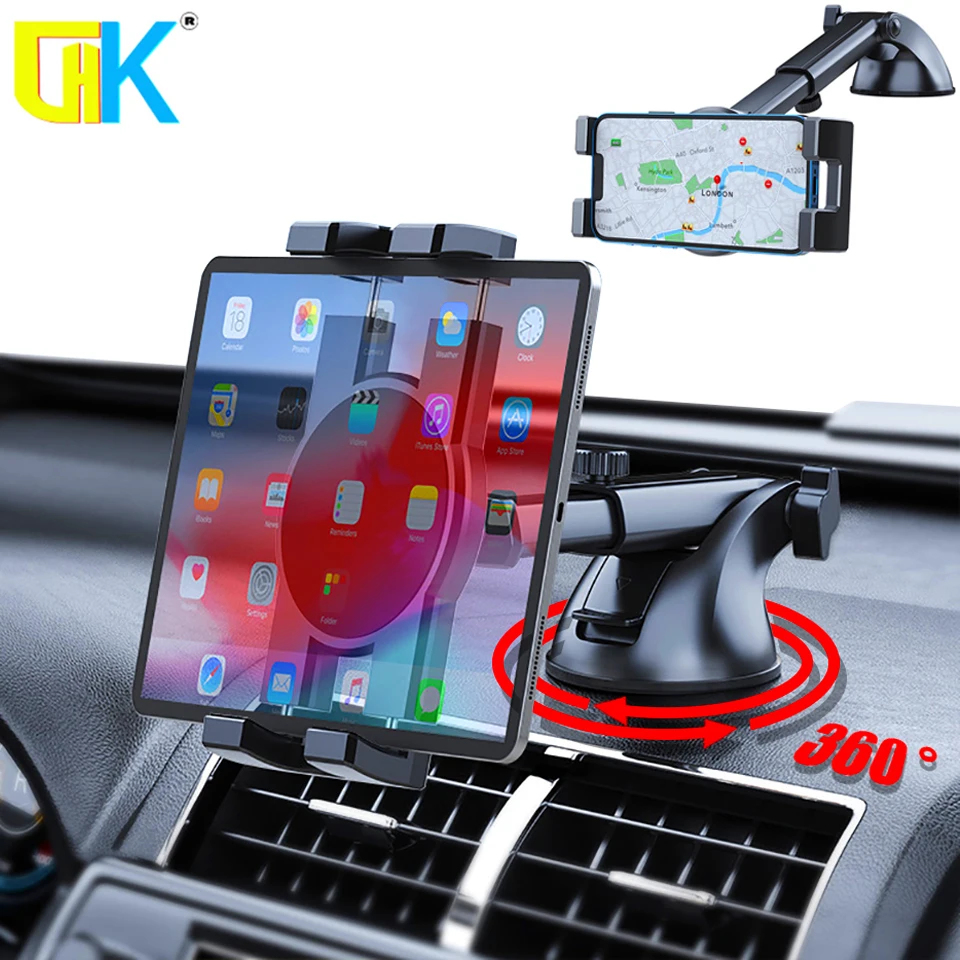 HKGK Car Tablet Stands Mobile Phone Holder Windshield No Magnetic GPS Mount Support For Ipad Pro 12.9 iPhone 11 Xiaomi HUAWEI