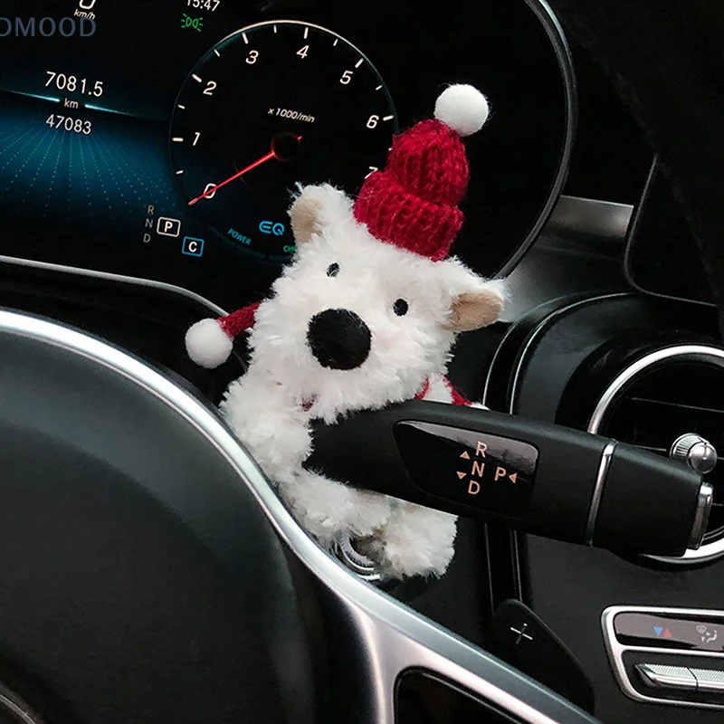 Car Plush Dog Doll Car Wiper Turn Signal Switch Decoration Steering Light Wipe Ornament Cute Bowknot Dog Car Interior Decor Gift