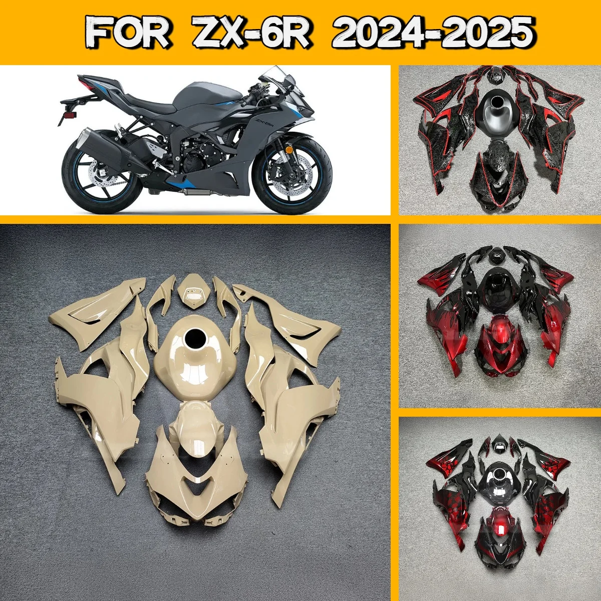 

2024 2025 ZX 6R Replacement Full Fairings Bodywork Custom for 24 25 Kawasaki ZX6R ABS Plastic Fairing Kit