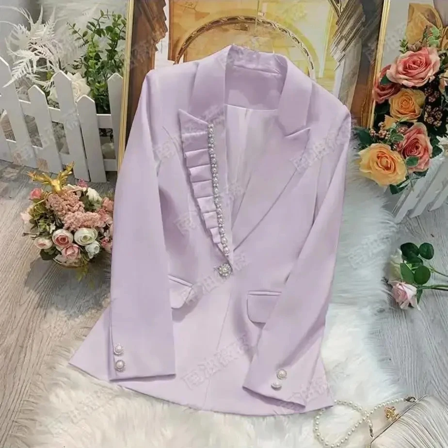 High Quality Temperament Business Office Suit Coat Women Heavy Beads Diamond Blazer Jacket Female 2026 Spring Summer New Clothes