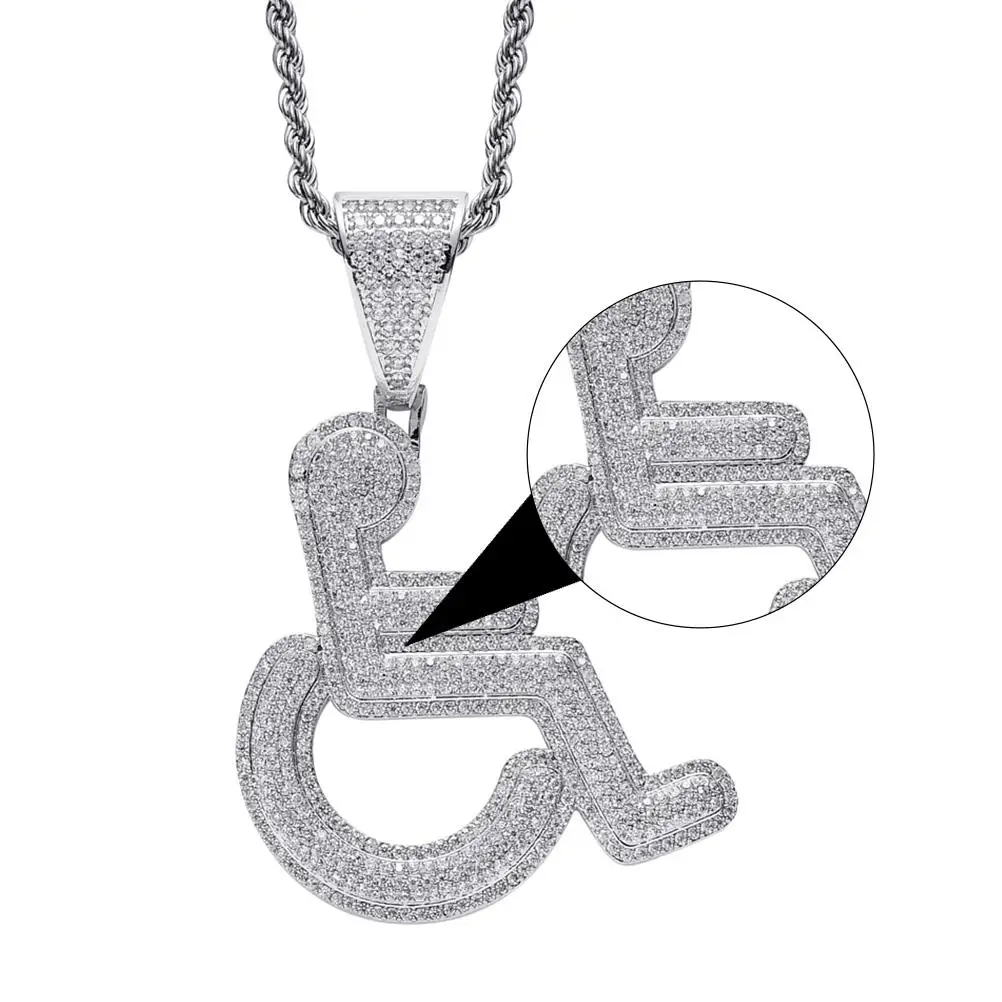 

Personalized Necklace Zircon Unique Hip Hop Neck nament Pendant Accessories Wheelchair Disabled Logo Sweater Chain Jewelry