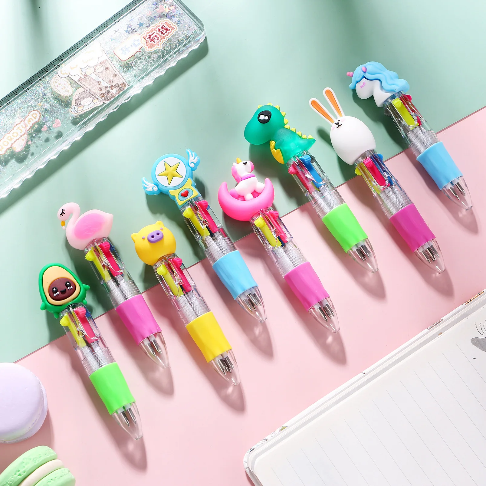 30Pcs/Lot Kawaii Mini Four-Color Ballpoint Pen Cute Cartoon 4 Color Retractable Rollerball Pen Student School Gift Stationery