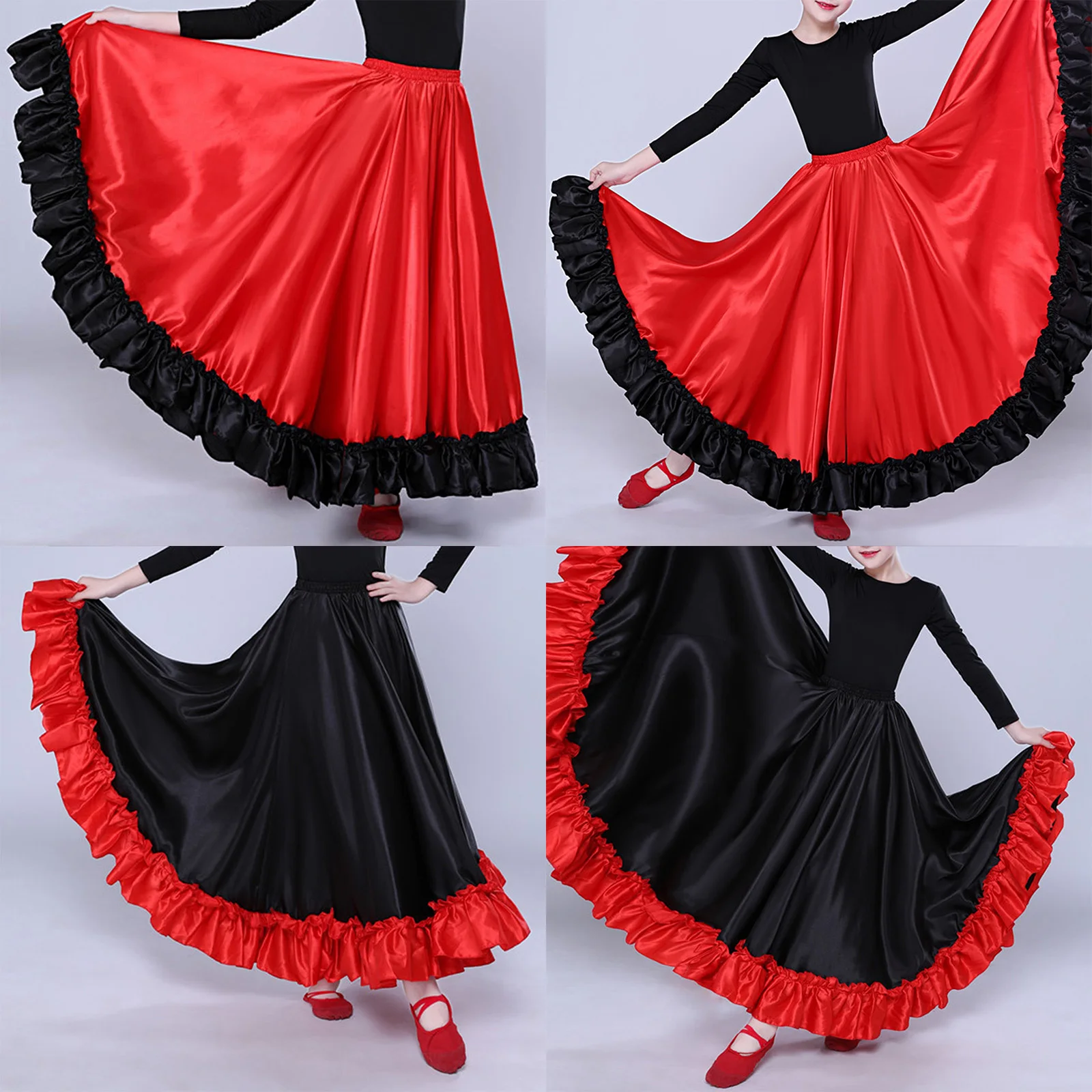 180Degree 360Degree Kids Girls Big Swing Long Skirts Spanish Flamenco Belly Dance Skirt Mexico Folklorico Performance Costumes