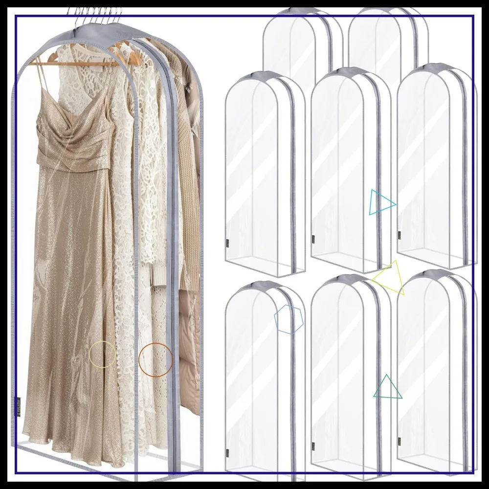 

60'' Clear Garment Bags, 10.5'' Wide PEVA Suit Bag for Closet Clothes Dresses Suit Coats Storage, 9PK