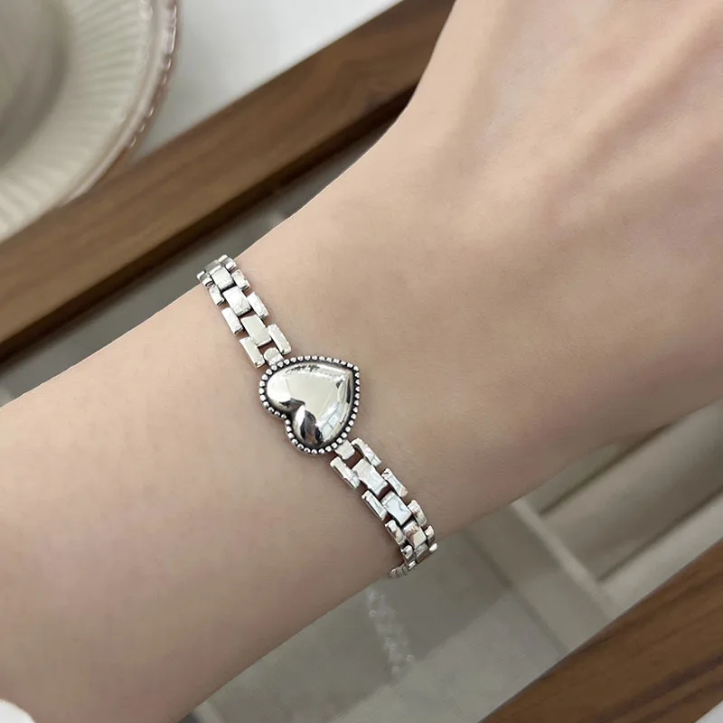 925 Sterling Silber Thai Silber Armband für Frauen Vintage Geometrisches Herz Glückssymbol Punk Schmuck 2026 Neu Party Geburtstagsgeschenk