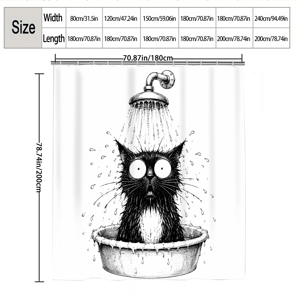 Funny Cat Shower Curtain Bathroom Novelty Liner Polyester Art Print Sketch Decor for Pet Lovers Unique Home Bathroom Style