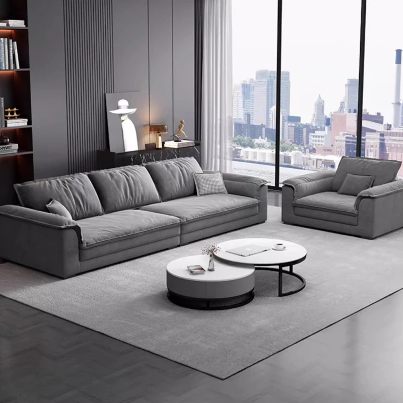#Luxury Suede Upholstered Sofa with Latex Particle Sponge Cushion Sturdy Full Solid Wood Frame Comfortable Couch for Living Room