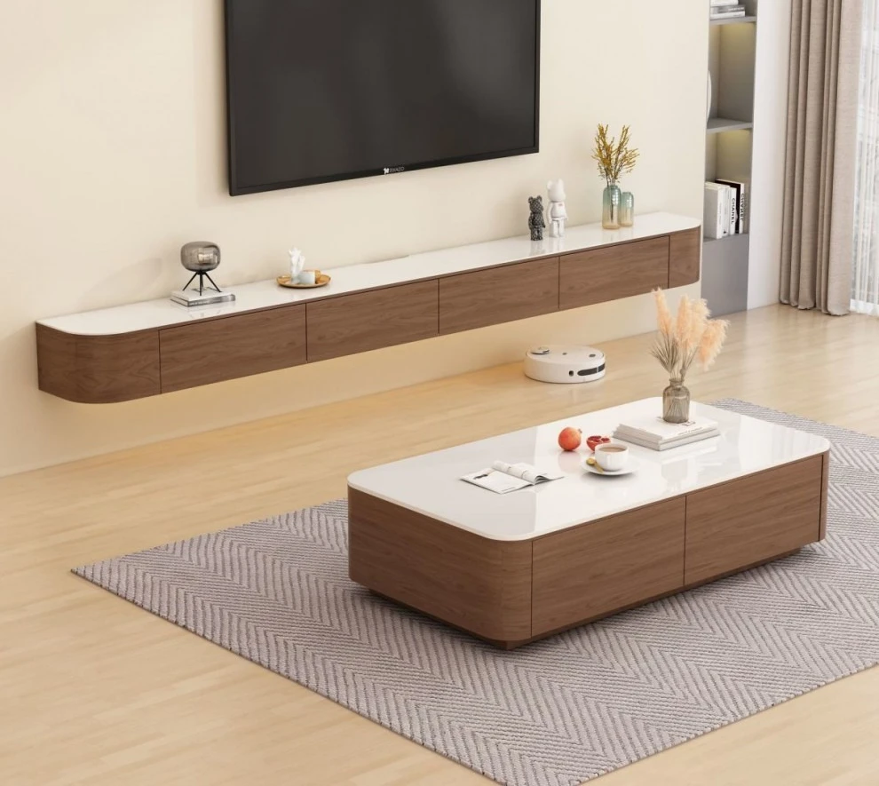 خزانة تلفزيون معلقة وطاولة قهوة وشقة صغيرة حديثة وبسيطة #4