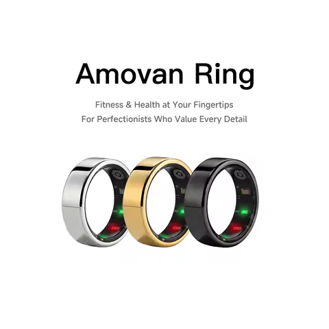 Anel Inteligente Amovan Nova de Qualidade Premium com GPS, Monitor de Frequência Cardíaca, Oxigênio no Sangue, Estresse, Sono e Temperatura, Anel de Meditação