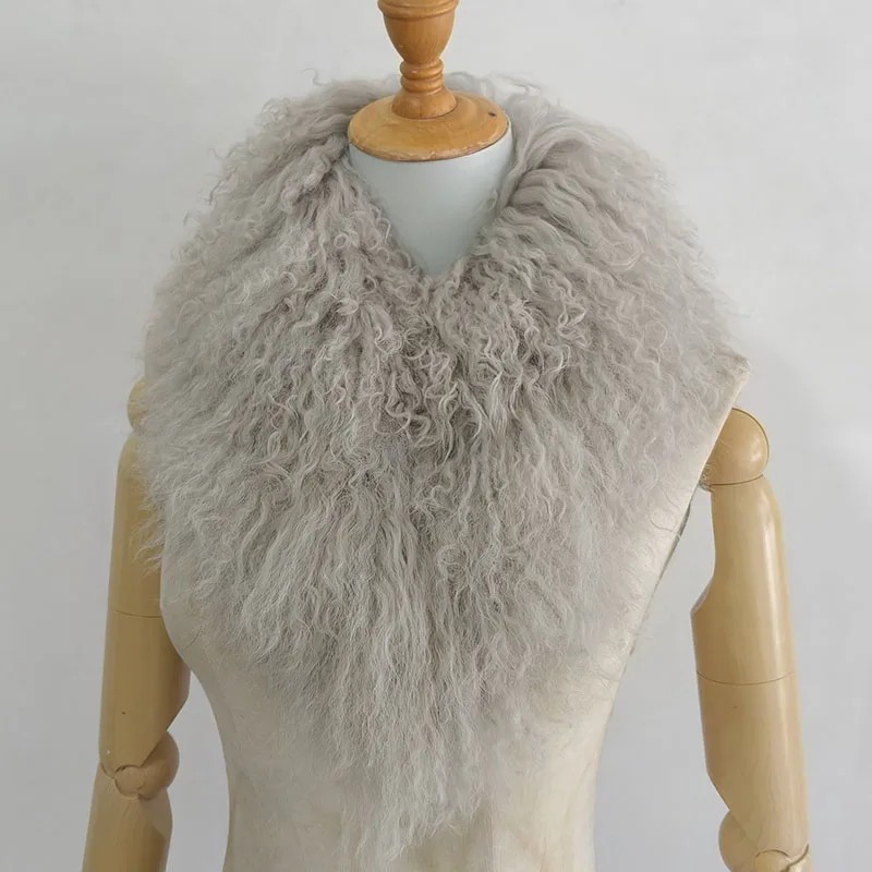Women Winter Short Real Mongolia Lamb Fur Scarf Fashion Warm Thick Genuine Tibet Fur Neck Warmer Female Blue Scarves