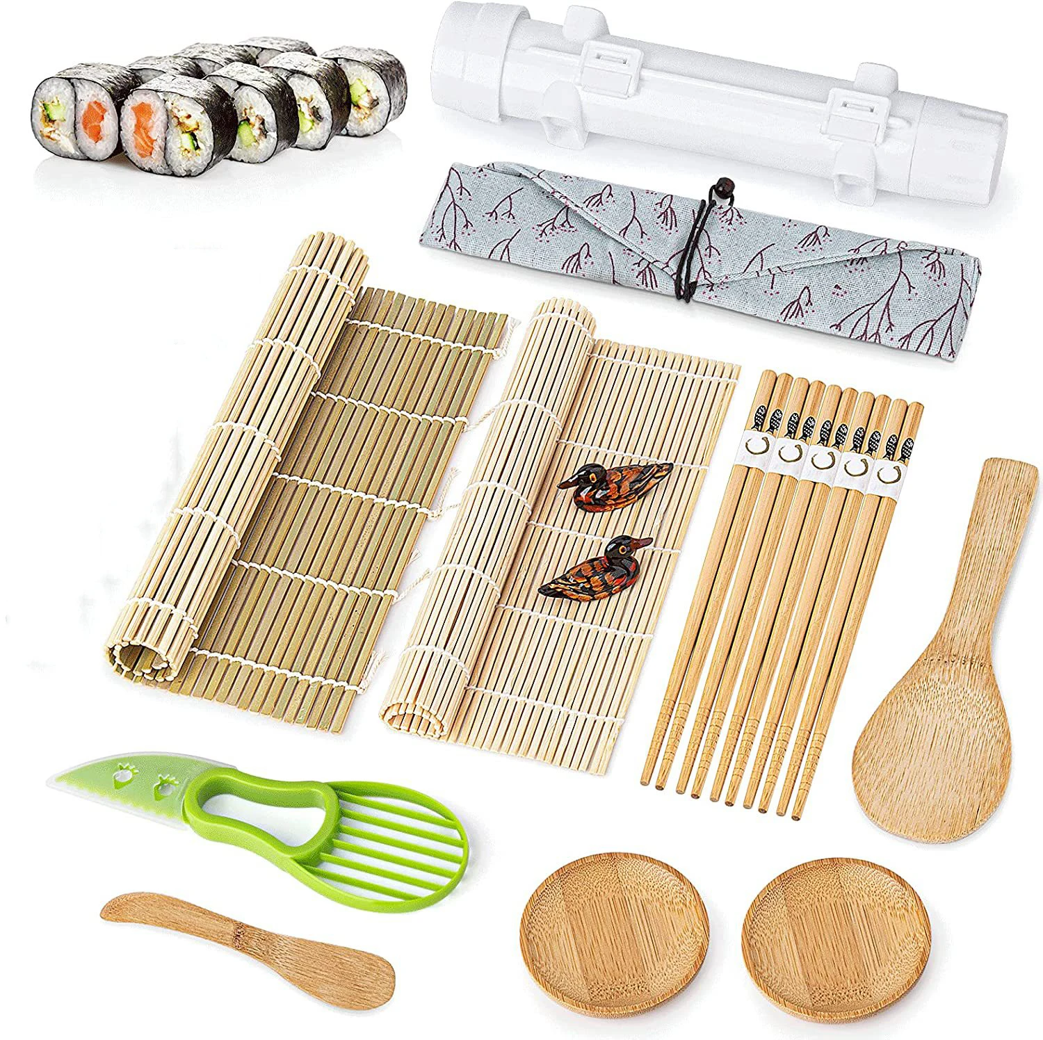 Kit de fabricación de Sushi UNTIOR, juego de rodillos Bazooka todo en uno con estera rodante de bambú, herramientas de paletas de arroz Onigiri DIY, herramienta de Sushi japonesa