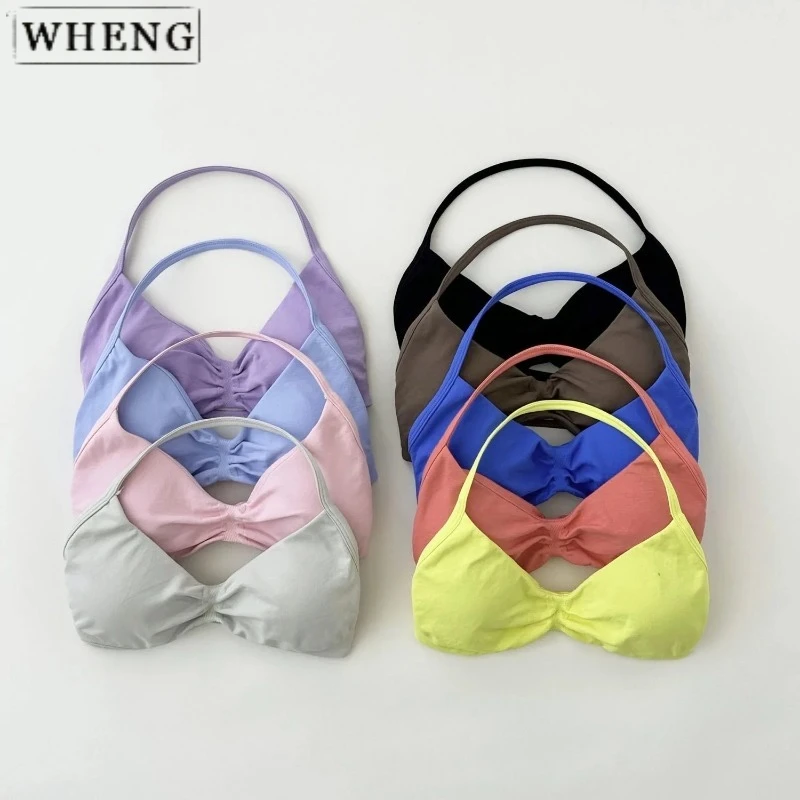 WHENGStrappy Sports Bra Seamless Women's Suspender Padded Yoga Halter Gym Top Bra Fitness Scratch Workout Yoga Vest