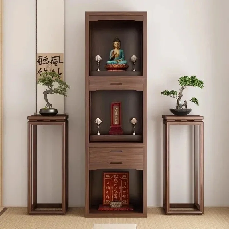 

Трехъярусный домашний алтарный шкаф из массива черного ореха A16, вертикальный шкаф-алтарь для подношений, буддийский алтарный шкаф для хозяина дома.
