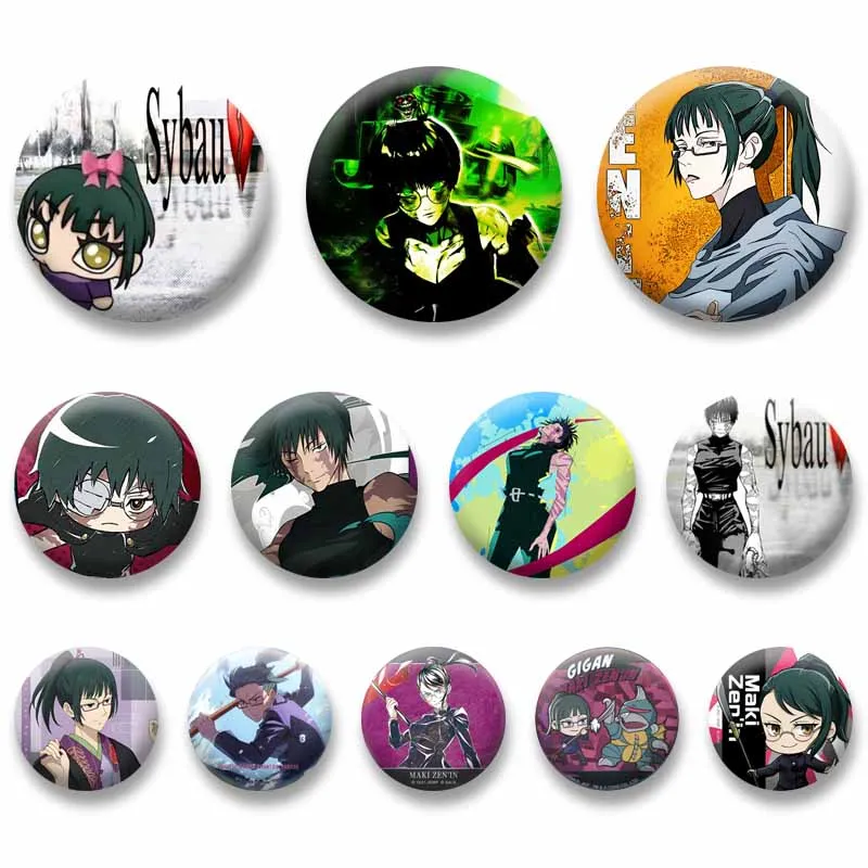 Anime JJK Maki Zenin Round Brooches Cartoon Role Badge on Backpack Hat Shoes Animation Enamel Pins Accessories Gifts for Friend