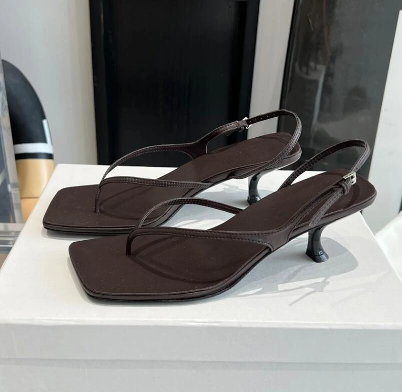 Narrow Band Flip Flops Sandal Shoes Real Leather Slingback Simple Style Cool Summer High Quality Shoe White Coffee Elegant Mule