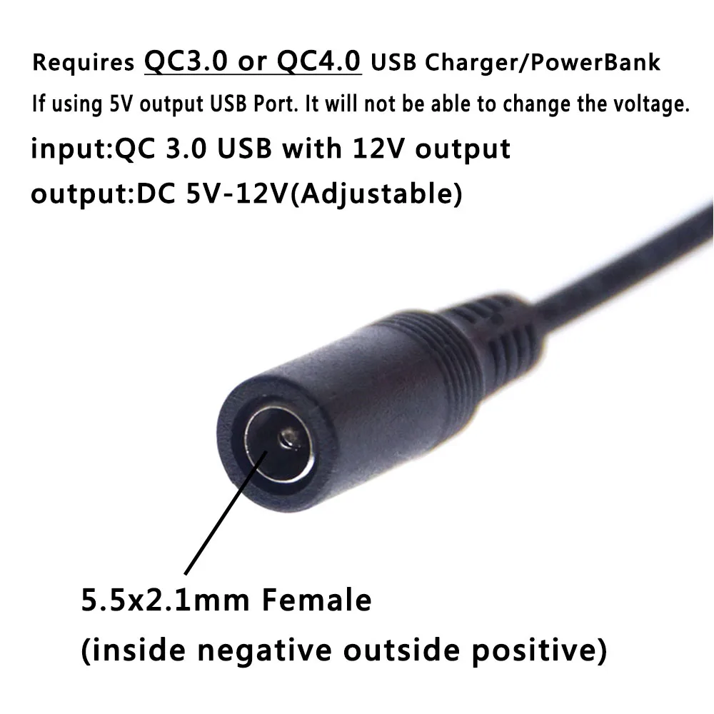 QC3.0 Quick Charger 5V-12V 0.2V Step 7.2V 7.4V 8V 8.4V 9V 11V AC Power Adapter Adjustable Voltage USB Cable for Router Modem DIY