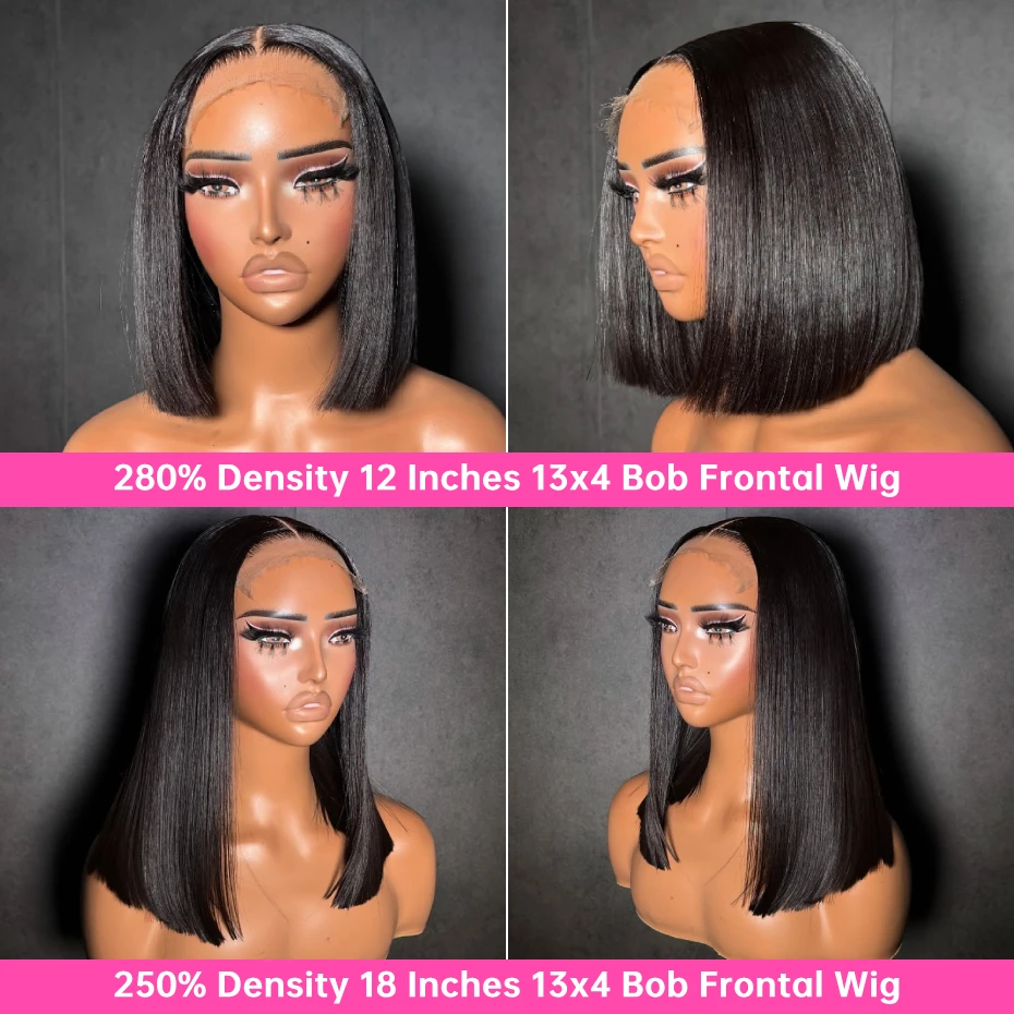 Raw Vietnamese SDD Blunt Cut Bone Straight Short Bob Wig 13x4 Lace Front Human Hair Wigs Transparent Lace Frontal Wig SDD Double Drawn Pre Plucked Silky Straight 1B Natural Colored 100% Human Hair Lac image 4