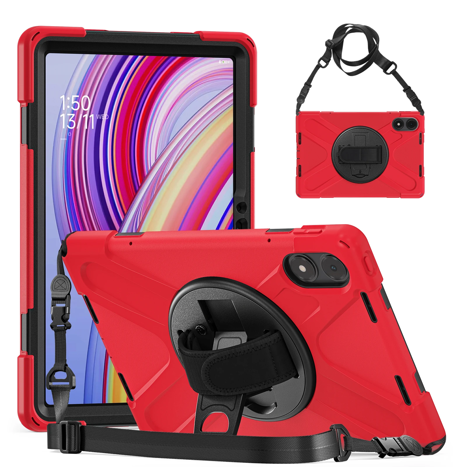 

Heavy Duty PC Armor Case For Redmi Pad Pro 12.1 inch 2024 Case 360 Rotating Stand Strap Cover for Poco Pad 12.1 2024 Case