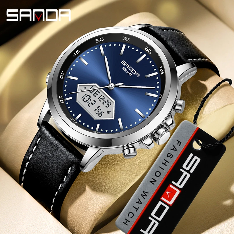 Sanda 3301 electronic watch multifunctional fashionable and trendy men's watch steel band cool watch waterproof watch