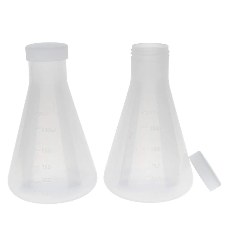 Flcopropriété Erlenmeyer conique en plastique gradué de laboratoire, Ghable, mur optique lisse, deux hauts de 250ml