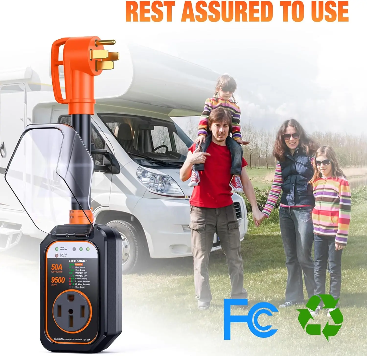 Tool RV Surge Protectors 50 Amp Waterproof, RV Circuit Analyzer, Full Protection RV Adapter Plug for Camper(Orange)