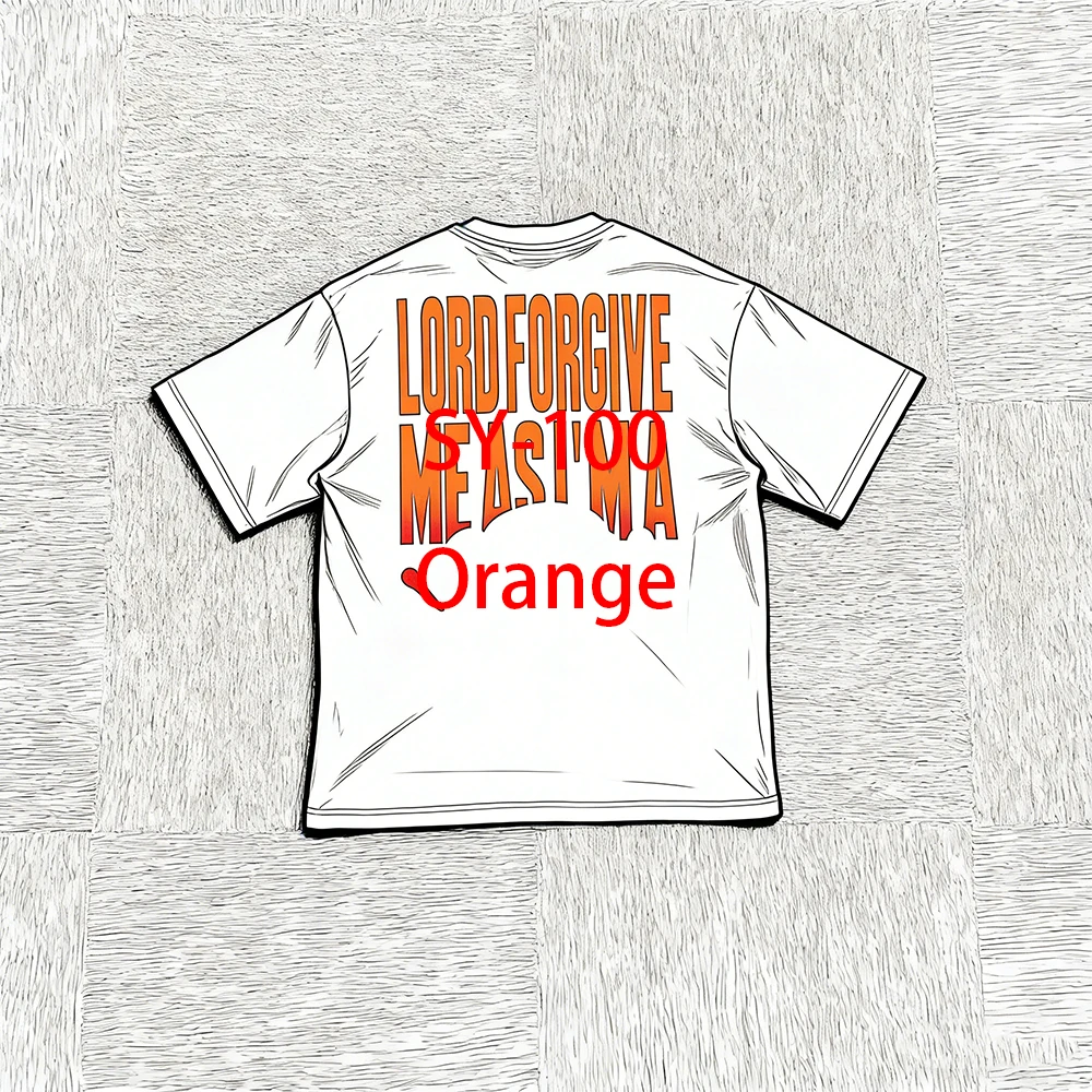 SY-100  Unisex Cotton Short Sleeve Tee Jogger T-shirt Summer Tracksuit Top Halloween Orange Gradient Printed White Short Sleeve