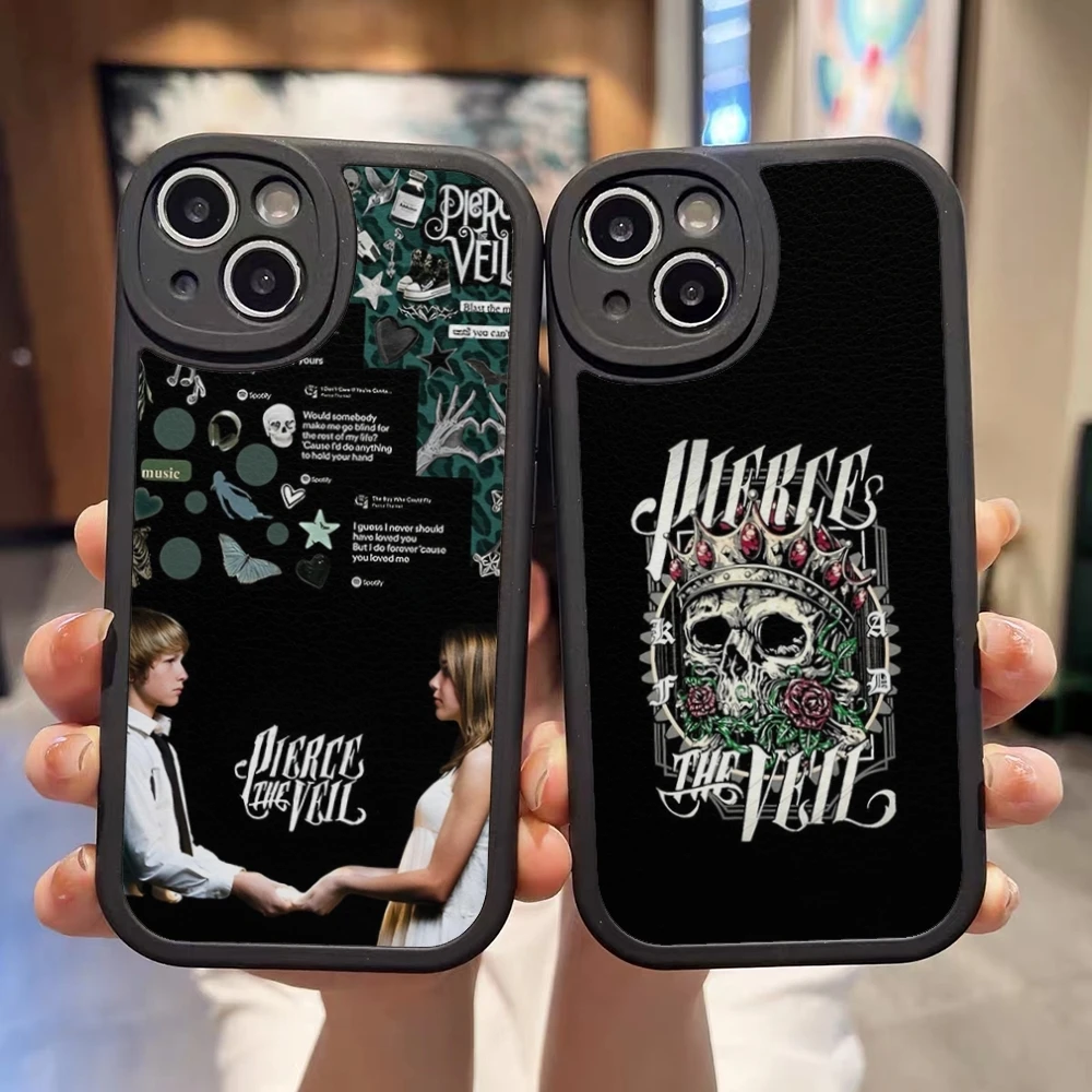 P-Pierce The Veil Coque de téléphone en cuir noir pour iPhone, 13, 12, 15, 11, 14 Pro Max, Mini X, Xr, 8 Plus, SE, Juste en silicone souple, 2020