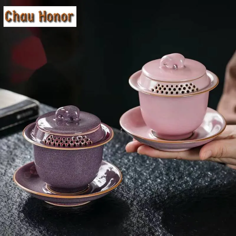 

150ml Handmade Jun Kin Change Gaiwan Porcelain Filter Hand Grasping Pot Tea Tureen Tea Making Cover Bowl Tea Ceremony Decoration