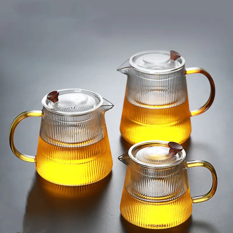 Premium Teapot Thick Heat Resistant Glass with Striped Design for Tea Brewing