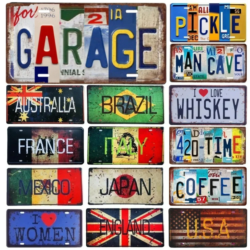 

Vintage Metal Tin Poster Japan USA Mexico Flag Metal Tin Sign Lice Nses Plate Plaque for Garage Bar Hotel Cafe Retro Wall Decor
