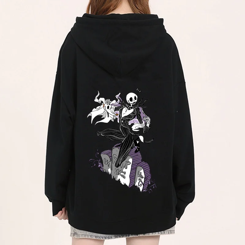 Disney Jack Skellington The Nightmare Before Christmas Couple Printed Hoodie Cartoon Skull Leisure Sports Street Student Hoodie