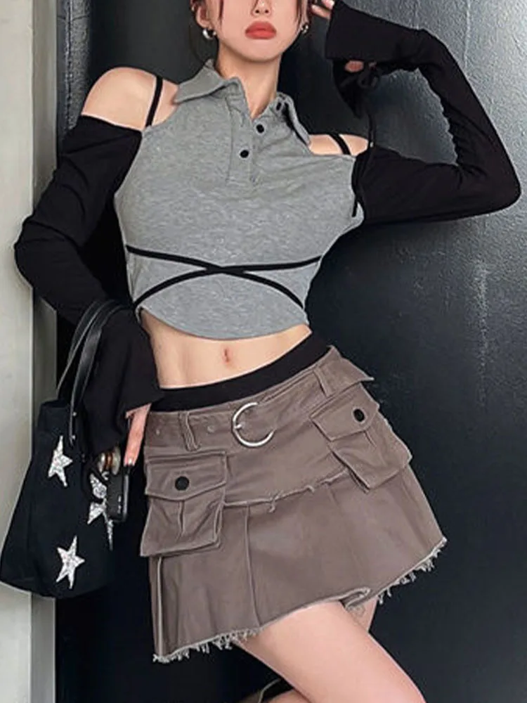 Long Sleeve T-shirt Women Korean Off Shoulder Shirt Summer Y2k Crop Top Ladies Graphic T Shirts Ladies Aesthetic Tee Streetwear