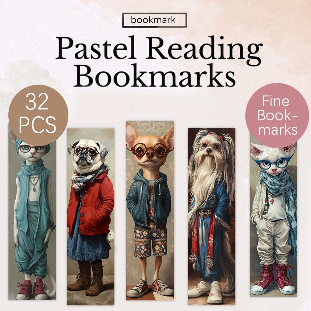 32pcs, Abstract Cat and Dog Bookmarks, Back to School, Christmas, Halloween, Suitable for Teachers, Readers, Birthday Gifts.