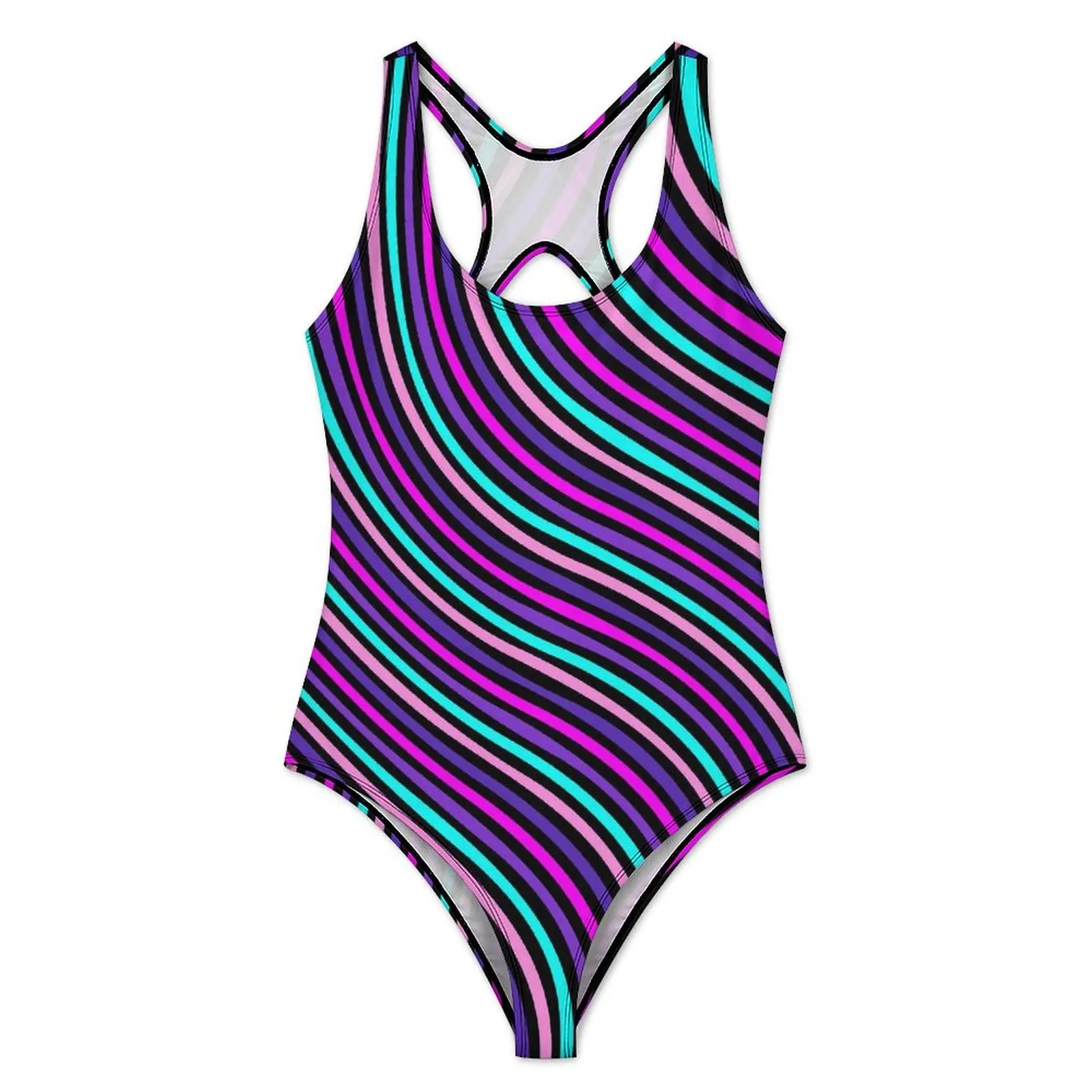 Colorful Striped Swimsuit Sexy Abstract Art Female Swimwear One-Piece Fashion Bodysuit Holiday Push Up Cut Out Bathing Suits