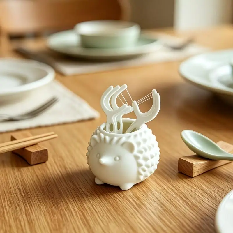 Hedgehog Shaped Swab Cosmetic Organizer Floss Toothpick Pick Holder Multi-Purpose Storage Box Perfect For Kitchen Dining Table
