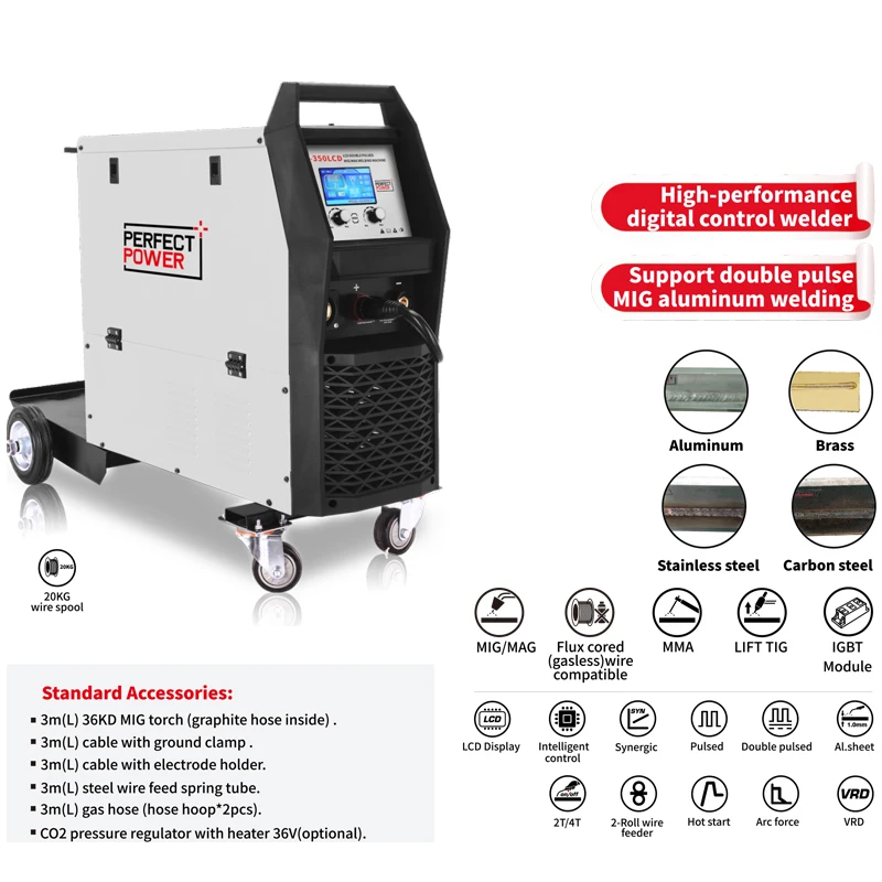 MIG-350LCD  less co2 mig welding machine 4 in 1 3 in 1 mag mma tig mig welder mig mag welding machine