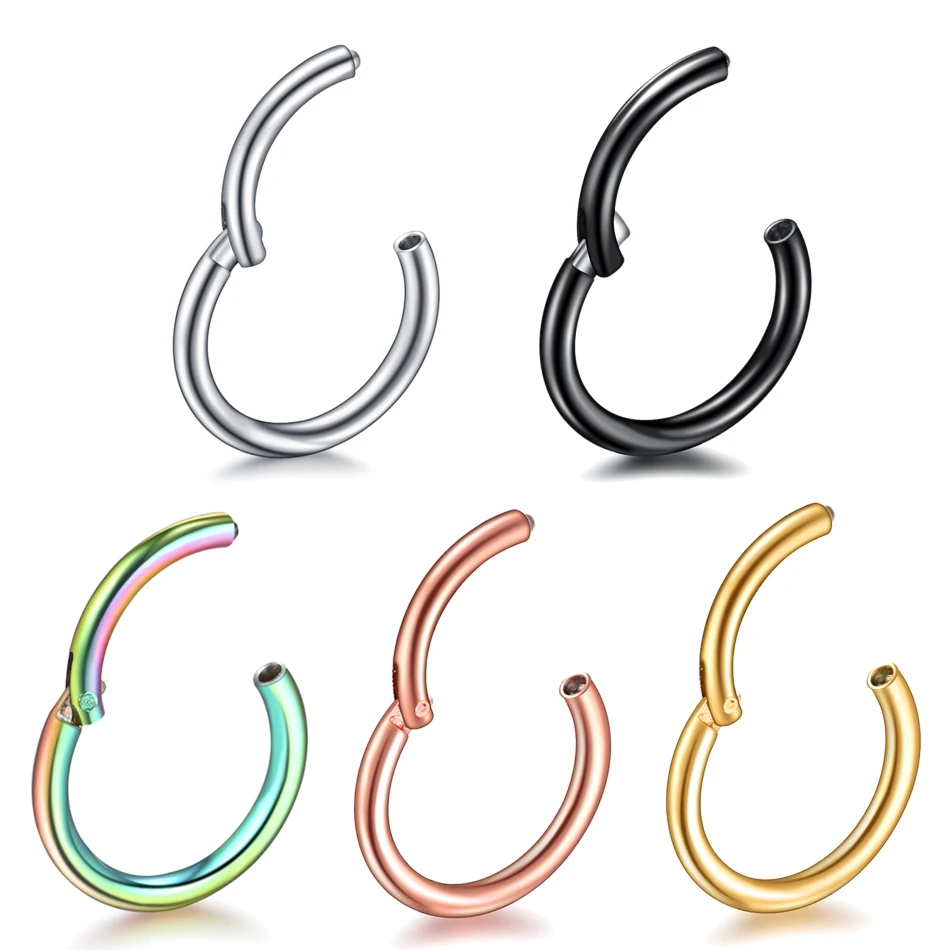 1Pc 316L Stainless Steel Nose Septum Clicker Hinged Segment Ring Nose Hoops Lip Ear Cartilage Ear Helix Body Piercing Jewelry