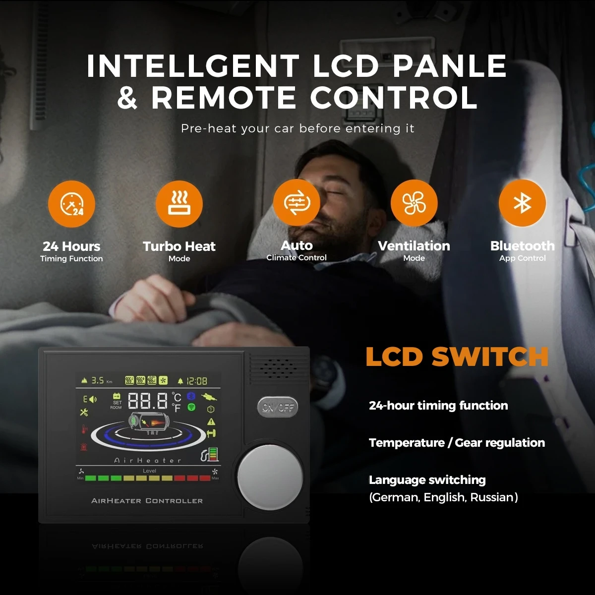 8KW 12 فولت 24 فولت 220 فولت التيار المتناوب والتيار المستمر العالمي الديزل مسخن الهواء ث/تطبيق بلوتوث ، درجة حرارة ثابتة ، 24 ساعة الموقت سخان التوقف للتخييم فان #2