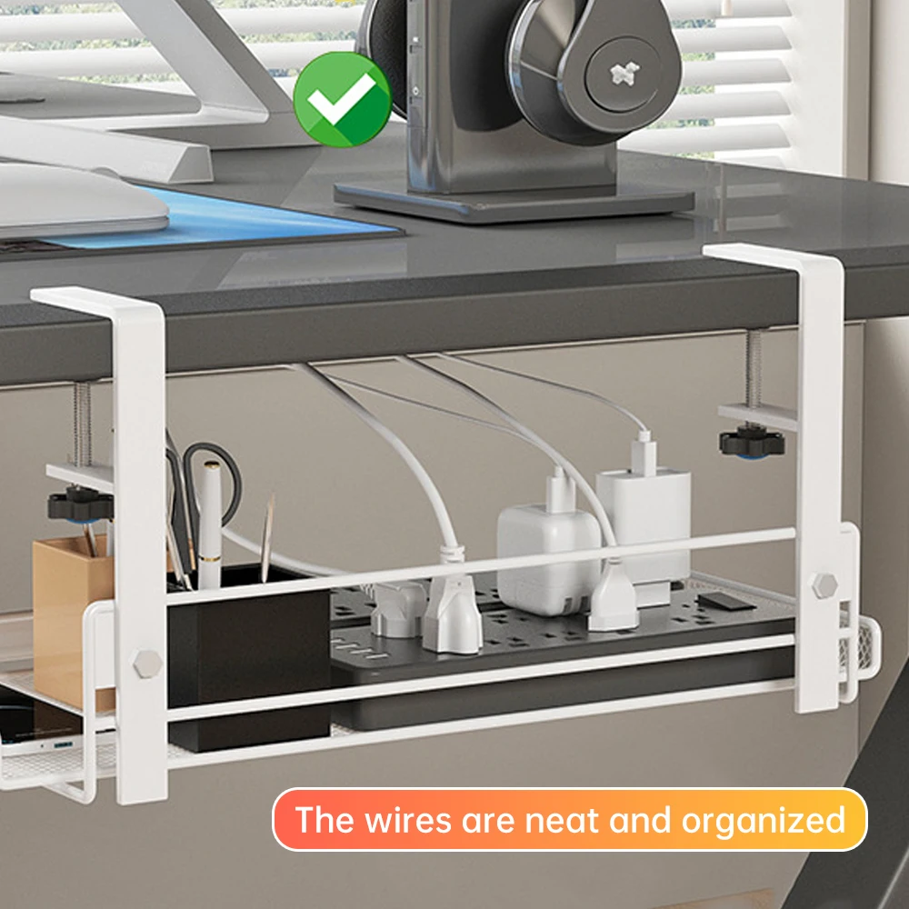 Under Desk Cable Management Tray Storage Basket No Drill Steel Desk Cable Organizers Wire Management Tray Cable Management Rack