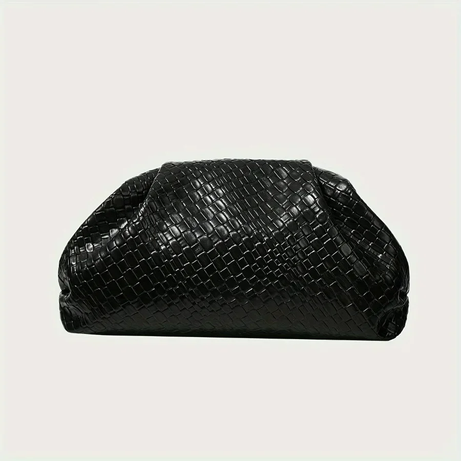 

Elegant Weave Textured Ladies Clutch Bag - Adjustable Strap and Clasp Closure, Premium Pure Black Dinner Bag for Weddings