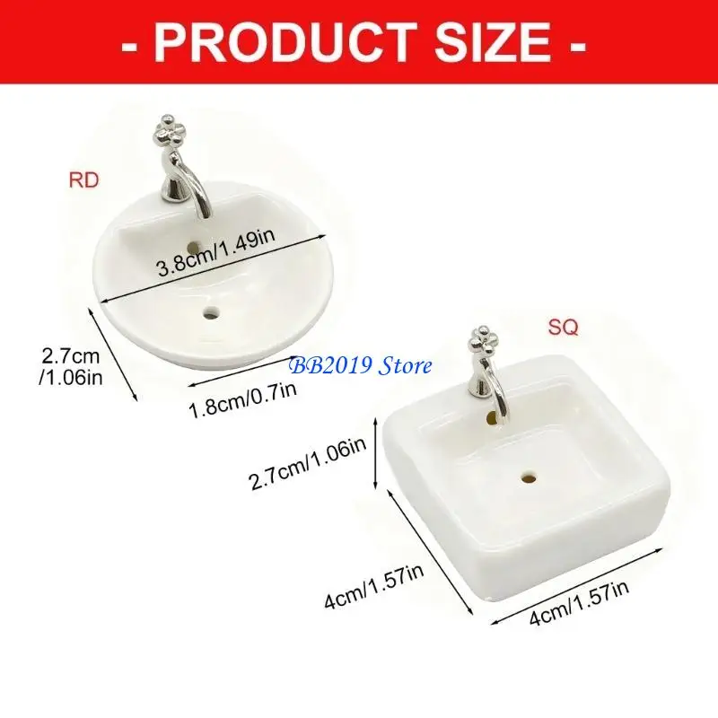Q0KB White Porcelain Dollhouses Decors Bathroom 1:12 Miniature Basin Smooth Surfaces