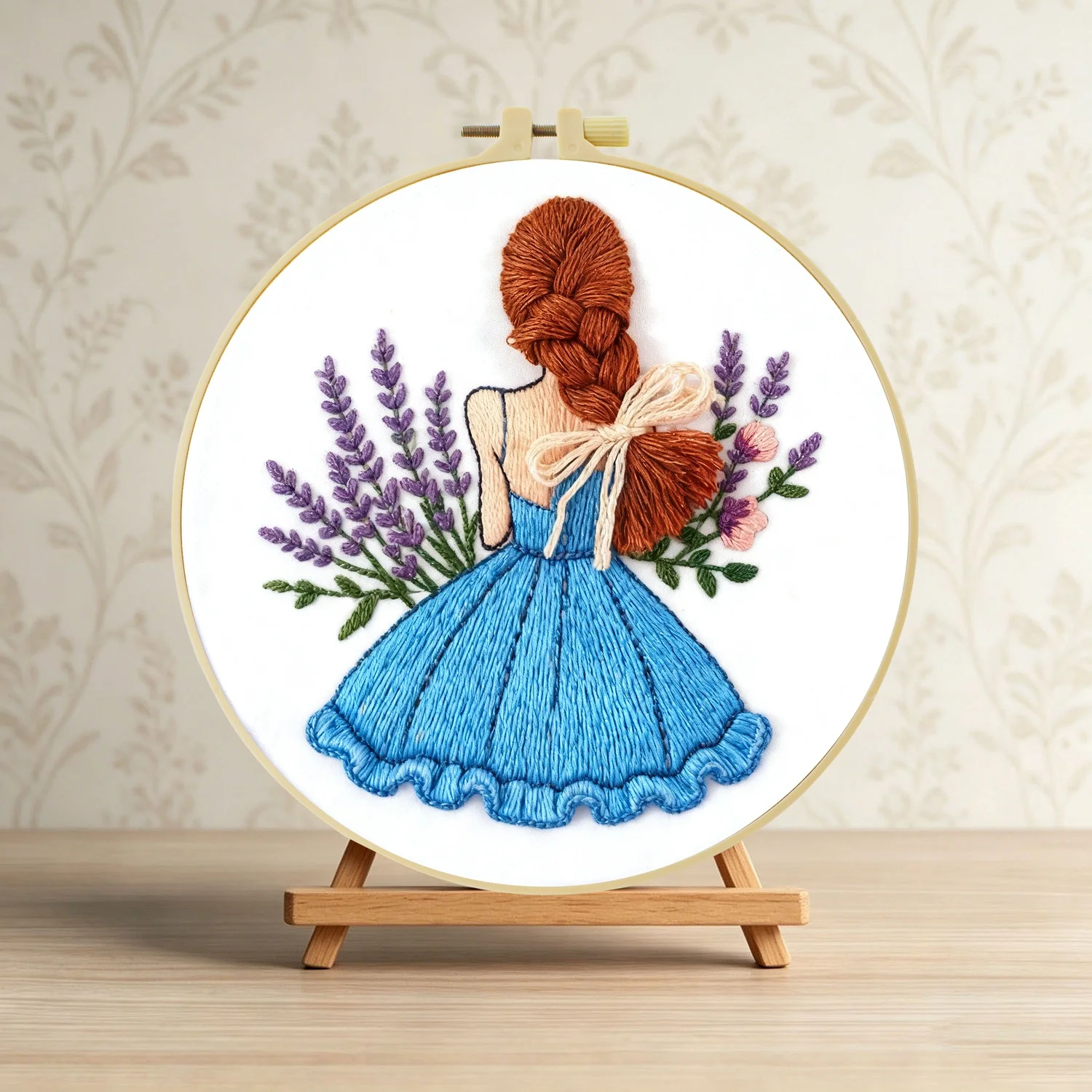 Mädchen im Lavendelfeld 1 Stück DIY Stickerei-Material-Set für Anfänger Stickerei-Starter-Kit Kreuzstich-Kunst als Geschenk Nadelarbeit – Detail 4