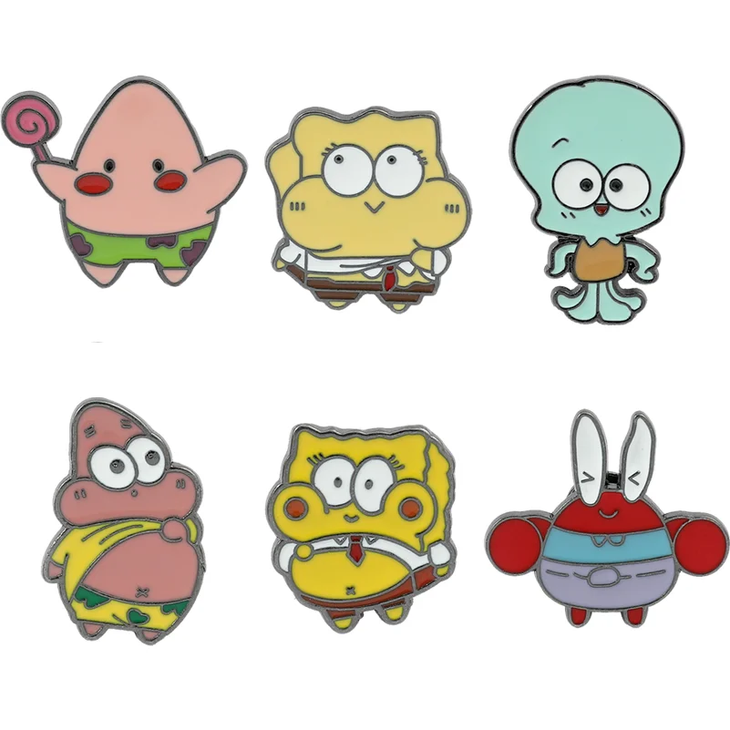 1 Set Sponge-bob Anime Enamel Pins Cartoon Cute Metal Brooch Fashion Cute Hat Backpack Pin Badge Women Jewelry Accessory Gift