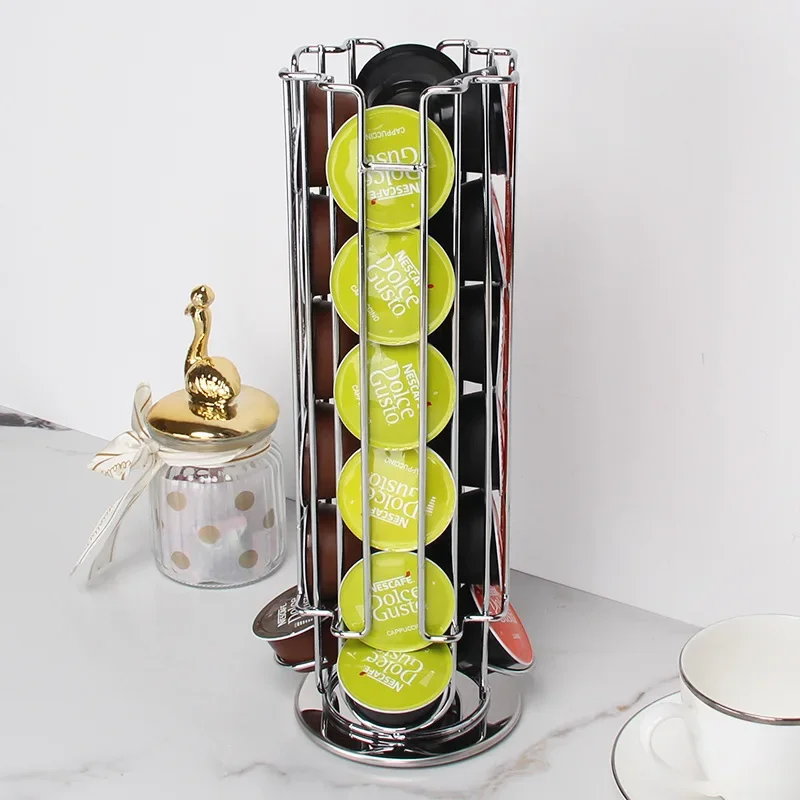 Coffee Capsule Holder 24 Capsules Coffee Capsule Dispenser Metal Holder Rotatable Capsule Storage rack Coffee Accessories