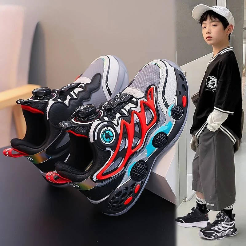 Boys Running Shoes Leather Upper Soft Sole Lightweight Casual Sneakers for Kids School Outdoor Stylish Versatile Sports Footwear